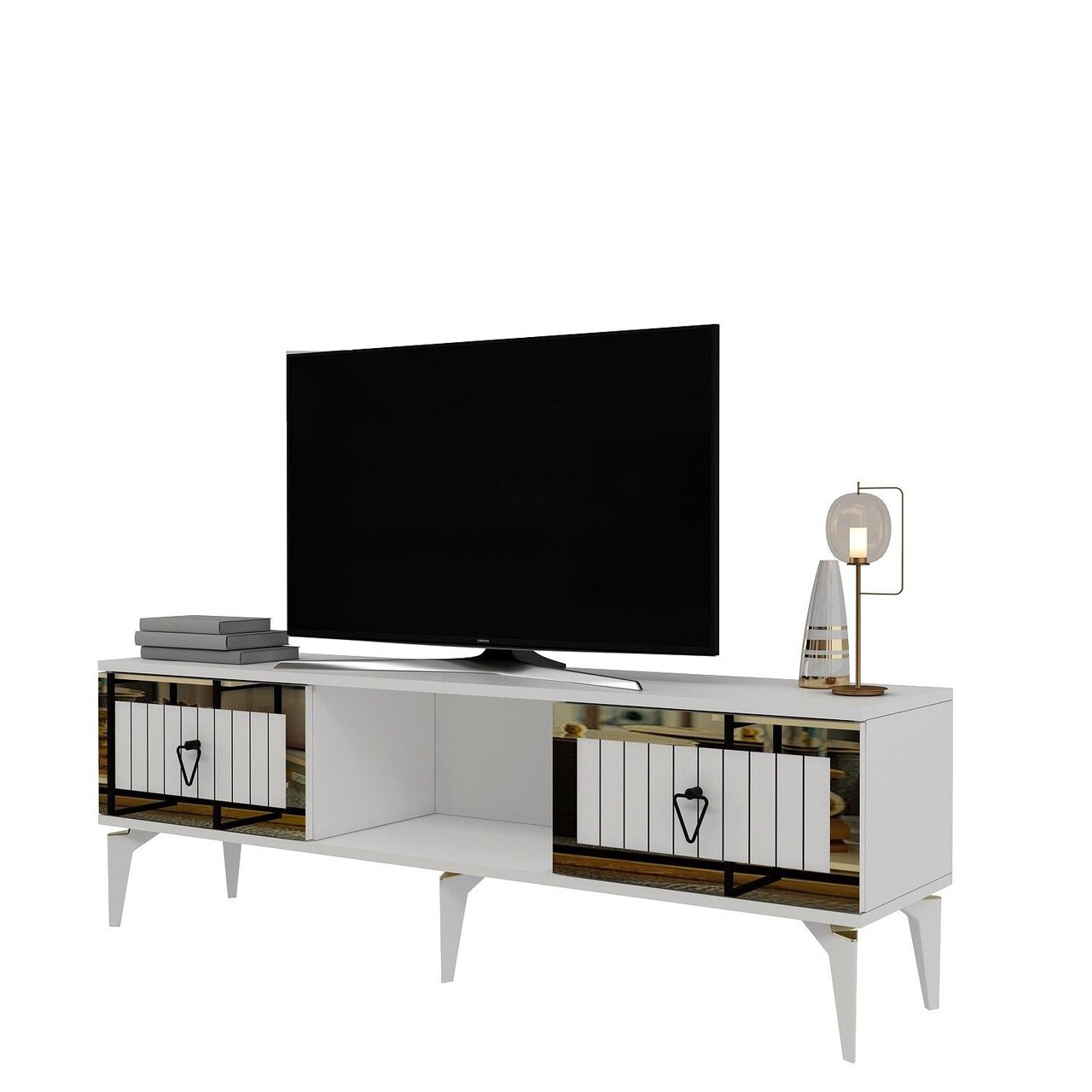 Comoda TV, Hanah Home, Linda, 150x44.6x29.6 cm, Alb/Auriu - imagine 6